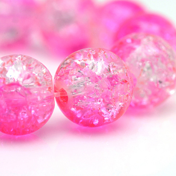 Baking Painted Crackle Glass Beads Strands, Round, Hot Pink, 6mm, Hole: 1.3~1.6mm, about 133pcs/strand, 31.4 inch