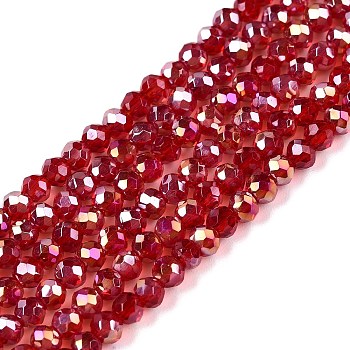 Electroplate Glass Beads Strands, AB Color Plated, Faceted, Rondelle, Red, 2.9~3.3x2mm, Hole: 0.8mm, about 148~150pcs/strand, 15.55~15.75 inch(39.5~40cm)