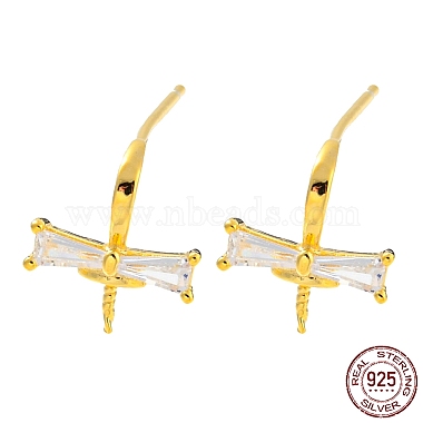 Real 18K Gold Plated Clear Bowknot Sterling Silver+Cubic Zirconia Earring Settings