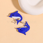 Handmade Lampwork Pendants, Dolphin Charms, Royal Blue, 31mm(PW-WG71B79-02)