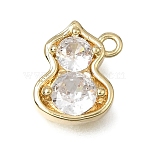 Brass Micro Pave Clear Cubic Zirconia Charms, Gourd Charms, Long-Lasting Plated, Real 18K Gold Plated, 12x9x4mm, Hole: 1.4mm(KK-A302-07G)