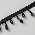 Polyester Lace Trim, with  Beads Tassel Trimming, Piping Strips for Home Textile Decoration, Black, 1~1-1/4 inch(24.5~32.5mm), about 21.87 Yards(20m)/pc(OCOR-WH0070-236B)