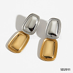 316L Surgical Stainless Steel Dangle Stud Earrings, Rectangle, Golden & Silver, 45x20mm(WG17ABC-03)