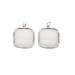 304 Stainless Steel Pendant Enamel Settings, with Jump Rings, Square, Stainless Steel Color, 19x16x2mm, Jump Ring: 4x0.5mm, 2.5mm inner diameter(STAS-N097-129P)