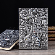 3D Embossed PU Leather Notebook, for School Office Supplies, A5 Ocean Theme Pattern Journal, Antique Silver, 215x145mm(OFST-PW0010-06C)