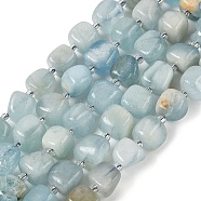 Natural Aquamarine Beads Strands, Nuggets, with Seed Beads, 8~10x7.5~9.5x7~9mm, Hole: 1.2mm, about 30pcs/strand, 15.67''(39.8cm)(G-A254-A01-02)