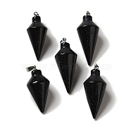 Synthetic Blue Goldstone Pendants, Cone Charms with Rack Plating Platinum Plated Brass Snap on Bails, 36~36.5x15~15.5mm, Hole: 5~6.5x2mm(G-Z055-02P-13)