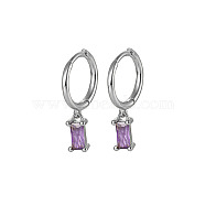 Platinum Rhodium Plated 925 Sterling Silver Dangle Hoop Earrings for Women, Rectangle, Lilac, 19.8mm(SY2365-3)