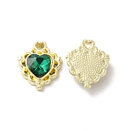 Alloy Pendant, with Glass, Light Gold, Lead Free & Cadmium Free, Heart Charm, Green, 17x15x5mm, Hole: 1.5x2mm(PALLOY-K001-097G-04)