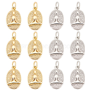 20Pcs 2 Colors Brass Pendants, with Jump Ring, Long-Lasting Plated, Textured, Oval with Yoga Human, Real Gold Plated & Real Platinum Plated, 16x10x2mm, Hole: 3mm, 10pcs/color(KK-BC0009-56)