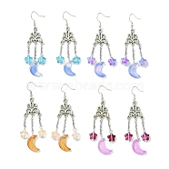4 Pairs 4 Colors Glass Moon with Star Long Drop Earrings, Brass Chandelier Earrings for Women, Mixed Color, 71.5x17mm, 1 Pair/color(EJEW-TA00276)