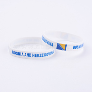 Silicone Bracelets Wristband Souvenir, with Flag Pattern, Bosnia and Herzegovina, White, 2-3/8 inch(61mm), 12mm(BJEW-TA0002-02B)