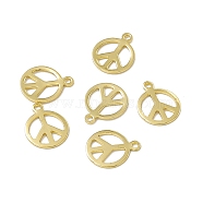 Rack Plating Brass Charms, Long-Lasting Plated, Cadmium Free & Nickel Free & Lead Free, Flat Round with Peace Sign Charm, Real 18K Gold Plated, 10x8x0.5mm, Hole: 1mm(X-KK-C007-08G)