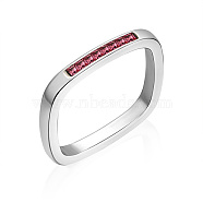 304 Stainless Steel Rhinestone Finger Ring, Rectangle, Indian Siam, Wide: 3mm(DV7785-2)