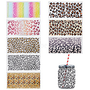 8 Sheets 8 Colors Clear Film Leopard Print Rub on Transfer Stickers for Glass Cups, Waterproof Cup Wrap Transfer Decals for Cup Crafts, Mixed Color, 120x240x0.2mm, 1 sheet/color(STIC-DR0001-02)