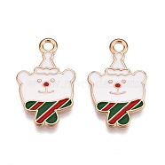 Christmas Theme Alloy Enamel Pendants, Light Gold, Lead Free & Cadmium Free, Bear, 23.5x14.5x1mm, Hole: 2mm(ENAM-T020-33G)