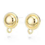 Alloy Stud Earring Findings, with Loop and Steel Pin, Half Round with Plastic Protective Sleeve, Light Gold, 13x10mm, Hole: 1.6mm, Pin: 0.7mm(PALLOY-T064-63LG-RS)