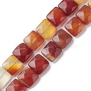 Natural Red Agate Beads Strands, Faceted Square, 10x10x5mm, Hole: 1.2mm, about 20pcs/strand, 7.95''(20.2cm)(G-K359-B11-01)