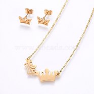 (Jewelry Parties Factory Sale)304 Stainless Steel Jewelry Sets, Stud Earrings and Pendant Necklaces, Crown, Golden, Necklace: 18.9 inch(48cm), Stud Earrings: 7x11x1.2mm, Pin: 0.8mm(SJEW-O090-21G)