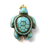 Dyed Synthetic Turquoise Pendants, with Alloy Spacer Beads and Golden Brass Ball Head Pins, Tortoise, Turquoise, 22x14.5x7.5mm, Hole: 1.4mm(PALLOY-JF00557)