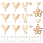 12Pcs Brass Stud Earrings Finding, with 925 Silver Pin and Vertical Loops, Heart, with 30Pcs Plastic Ear Nuts, Real 16K Gold Plated, 12.5x11mm, Hole: 2mm, Pin: 0.7mm(KK-BC0011-10)