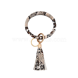 Snakeskin Pattern PU Imitaition Leather Bangle Keychains, Wristlet Keychain with Tassel & Alloy Ring, Linen, 200x100mm(KEYC-PW0009-08H)