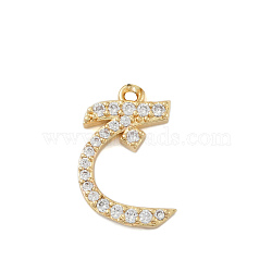 Rack Plating Brass Micro Pave Clear Cubic Zirconia Pendants, Long-Lasting Plated, Lead Free & Cadmium Free, Arabic Alphabet, Real 18K Gold Plated, 16.5x11x2mm, Hole: 1.2mm(KK-A224-03A-G)