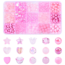 DIY Jewelry Finding Kits, including Acrylic Beads, Charm and Bead Caps, Pink, 476pcs/set(DIY-YW0016-12E)