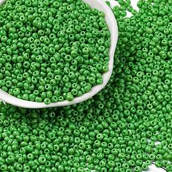 8/0 Baking Paint Glass Seed Beads, Round Hole, Teardrop, Lime Green, 3x2mm, Hole: 1mm, about 18750pcs/pound(SEED-M012-02A-39)