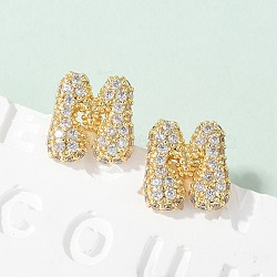 Brass Micro Pave Cubic Zirconia Stud Earrings, Rack Plating, Long-Lasting Plated, Real 18K Gold Plated, Letter M, 13x12mm(EJEW-Z091-04G-M)