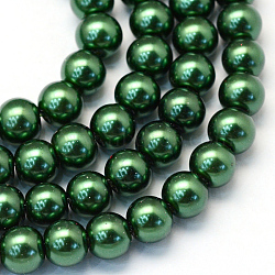 Baking Painted Pearlized Glass Pearl Round Bead Strands, Dark Green, 6~7mm, Hole: 1mm, about 135~140pcs/strand, 31.4 inch(HY-Q003-6mm-75)