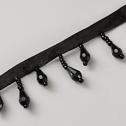 Polyester Lace Trim, with  Beads Tassel Trimming, Piping Strips for Home Textile Decoration, Black, 1~1-1/4 inch(24.5~32.5mm), about 21.87 Yards(20m)/pc(OCOR-WH0070-236B)