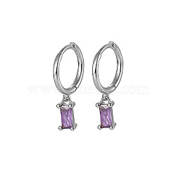 Platinum Rhodium Plated 925 Sterling Silver Dangle Hoop Earrings for Women, Rectangle, Lilac, 19.8mm(SY2365-3)