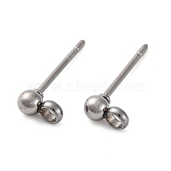 304 Stainless Steel Ball Post Stud Earring Findings, with Loop and 316 Surgical Stainless Steel Pin, Stainless Steel Color, 4mm, Pin: 0.8mm(STAS-Z035-01P-G)