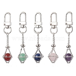 304 Stainless Steel Chain Pouch Natural Gemstone Pendant Decorations, with Alloy Swivel Clasps, Stainless Steel Color, 77mm(HJEW-JM01889-01)