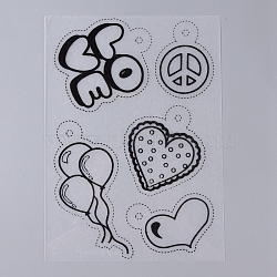 Plastic Heat Shrink Film Paper, with Different Patterns for Kids Adults Creative DIY Craft, Heart & Balloon & Peace Sign & Word LOVE Pattern, Black, 200~210x140~153x0.3mm(DIY-TAC0007-14B)