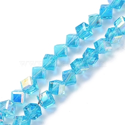Electroplate Transparent Glass Beads Strands, Faceted, AB Color Plated, Cube, Light Blue, 9x8.5x8.5mm, Hole: 1.4mm, about 72pcs/strand, 24.80''(63cm)(EGLA-K015-03B)