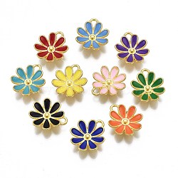 Rack Plating Alloy Enamel Pendants, Cadmium Free & Nickel Free & Lead Free, Golden, Flower, Mixed Color, 17x14.5x4.5mm, Hole: 1.5x2.5mm(ENAM-S122-65)