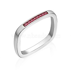 304 Stainless Steel Rhinestone Finger Ring, Rectangle, Indian Siam, 3mm, Inner Diameter: 19~21mm(DV7785-2)