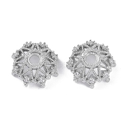 Brass Micro Pave Cubic Zirconia Beads Caps, Flower, Platinum, 12x11x5.5mm, Hole: 2mm(KK-B087-16B-P)