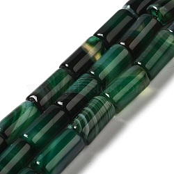Natural Agate Beads Strands, Dyed & Heated, Column, Dark Green, 8~8.5x14.5~16mm, Hole: 1.6mm, about 12pcs/strand, 7.20~7.48''(18.3~19cm)(G-H295-E01-08)