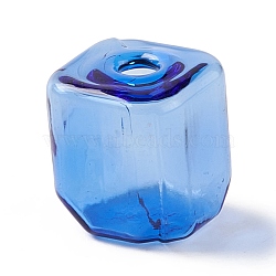 Handmade Blown Glass Bottles, for Glass Vial Pendants Making, Square, Royal Blue, 16~16.5x14~15x14~14.5mm, Hole: 3.5~6mm(GLAA-B005-02B)