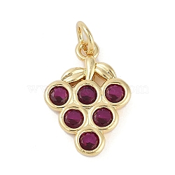 Rack Plating Brass Micro Pave Cubic Zirconia Pendants, Lead Free & Cadmium Free, Long-Lasting Plated, Grape Charms, with Jump Ring, Real 18K Gold Plated, 17.5x12.5x2.5mm(KK-H509-16G)