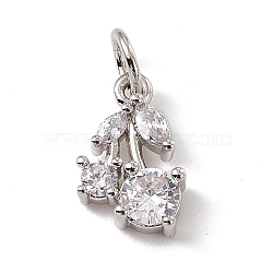 Brass Micro Pave Cubic Zirconia Charms, with Jump Rings, Cherry Charms, Platinum, 12x7.5x3mm, Hole: 3.4mm(ZIRC-F132-05P)