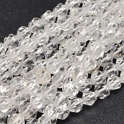 Faceted Natural Quartz Crystal Beads Strands, Rock Crystal Beads, Star Cut Round Beads, 6x5mm, Hole: 1mm, about 64pcs/strand, 15.7 inch(G-K066-08-6mm)