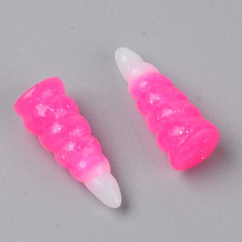 Resin Cabochons, Two Tone, DIY Accessories, Horn, Deep Pink, 25.5x10x9mm