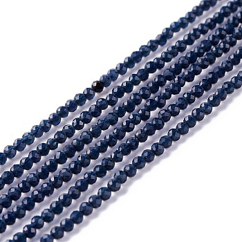 Transparent Glass Beads Strands, Faceted, Round, Prussian Blue, 2mm, Hole: 0.6mm, about 182~201pcs/strand, 14.57~15.24 inch((37~38.7cm)