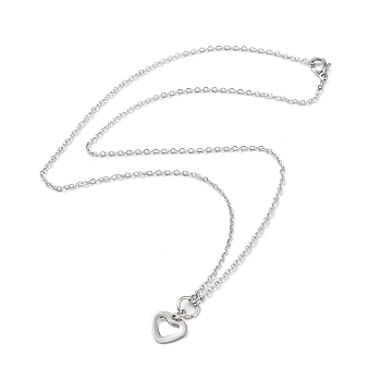 Heart Pendant Necklaces, 304 Stainless Steel Necklace, Stainless Steel Color, 17.83 inch(45.3cm)