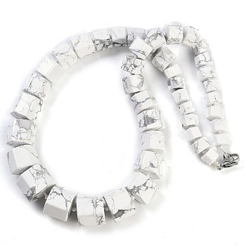 Natural Howlite Hexagon Prism Graduated Beaded Necklaces for Women Men, 19.49 inch(49.5cm)