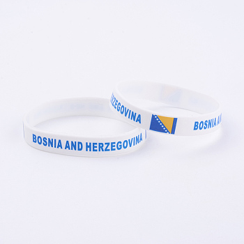 Silicone Bracelets Wristband Souvenir, with Flag Pattern, Bosnia and Herzegovina, White, 2-3/8 inch(61mm), 12mm